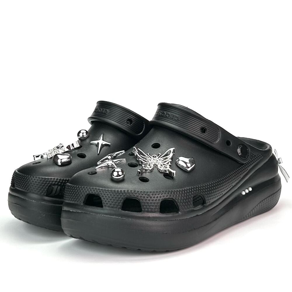 Crocs Классические клоги Серебряная бабочка ЭВА Удобные и универсальные Модные туфли с отверстиями Унисекс Черные
