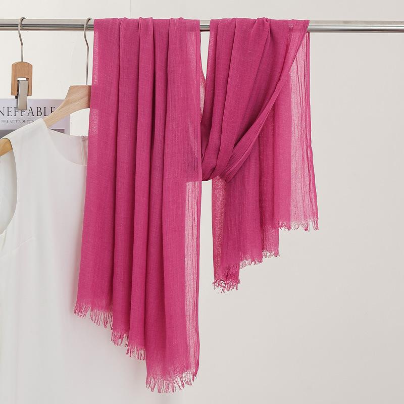 Однотонный тонкий шарф Женская солнцезащитная шаль Однотонный простой Имитация хлопка и льна Шелковый шарф Пряжа высокого класса