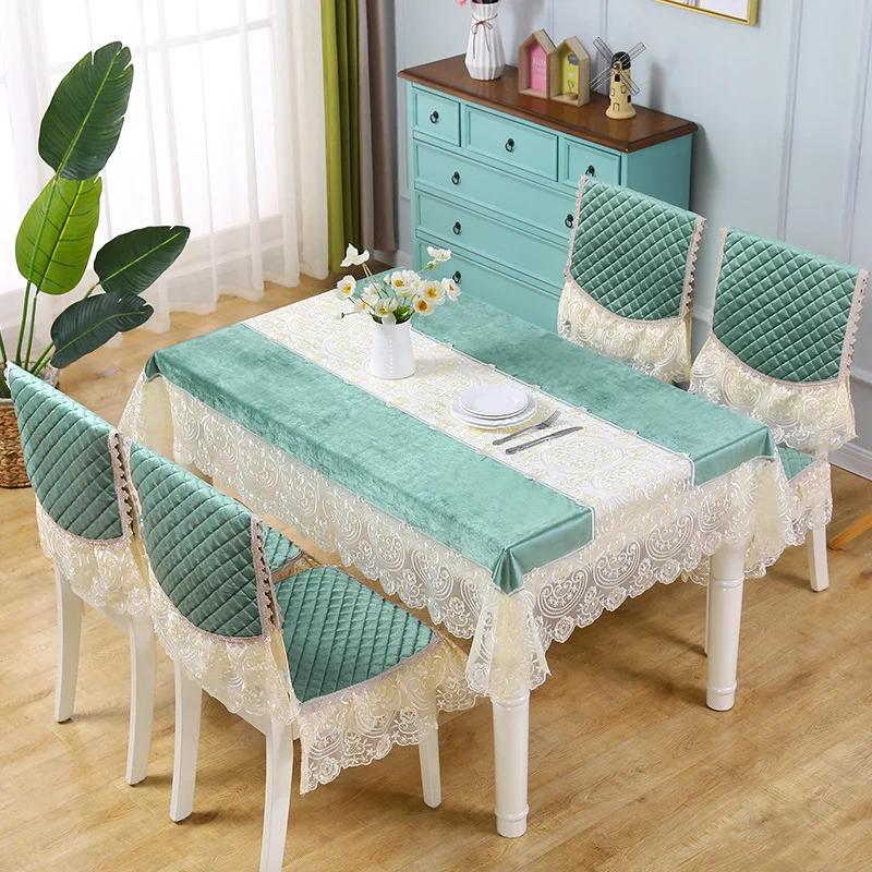 Бархатная 3D скатерть с полыми кружевными краями, водонепроницаемая, маслостойкая, пылезащитная, настольный коврик, домашний обеденный стол, кофейная столешница