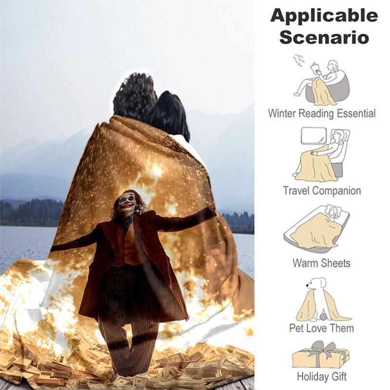 1pc Money Fire Joker Chaos Cartoon Blanket,Portable Throw for Travel & Camping, All Season Cozy Blanket,Ideal Gift