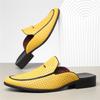 New Men's Yellow White Black Half Slippers Driving Shoes Casual Patent Leather Mules Moccasins Breathable Loafers Zapatos Hombre