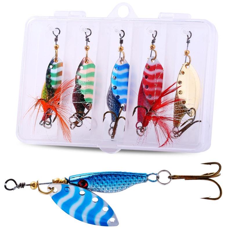 5 шт., приманки-спиннеры с портативной сумкой для переноски, приманки для окуня, приманки для форели, набор твердосплавных приманок