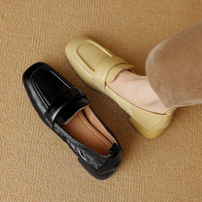 Krazing Pot Весенние туфли на низком каблуке из коровьей кожи с квадратным носком, лоферы без шнуровки, броги, женские туфли-лодочки для отдыха