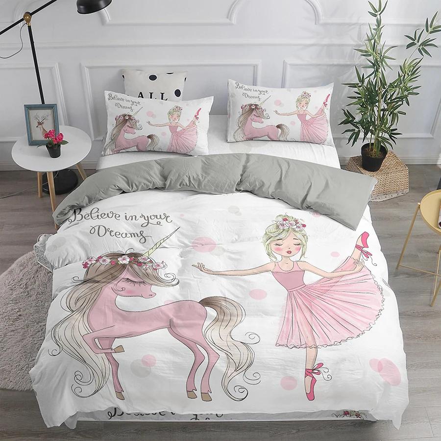 Ballet Dancing Girls Duvet Cover Lovely Little Ballerinas Girl Bedding Set 135 Pink Quilt Cover Princess Bed Single HomeTextiles