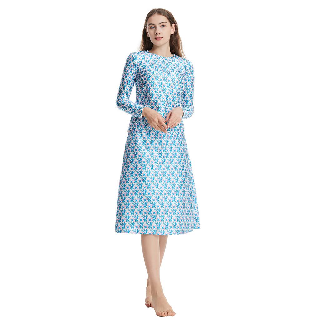 Женский мусульманский купальный костюм с кепкой и принтом, купальник, пляжная одежда, женский купальник, костюм из 3 предметов, водонепроницаемая одежда для плавания с длинными рукавами