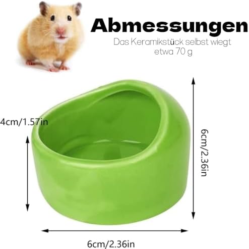 LATRAT 3 Pack Ceramic Hamster Food Bowls, Anti-Tip Small Animal Feeding Dish, Water Bowl for Guinea Pig, Hamster Cage Accessories, Green