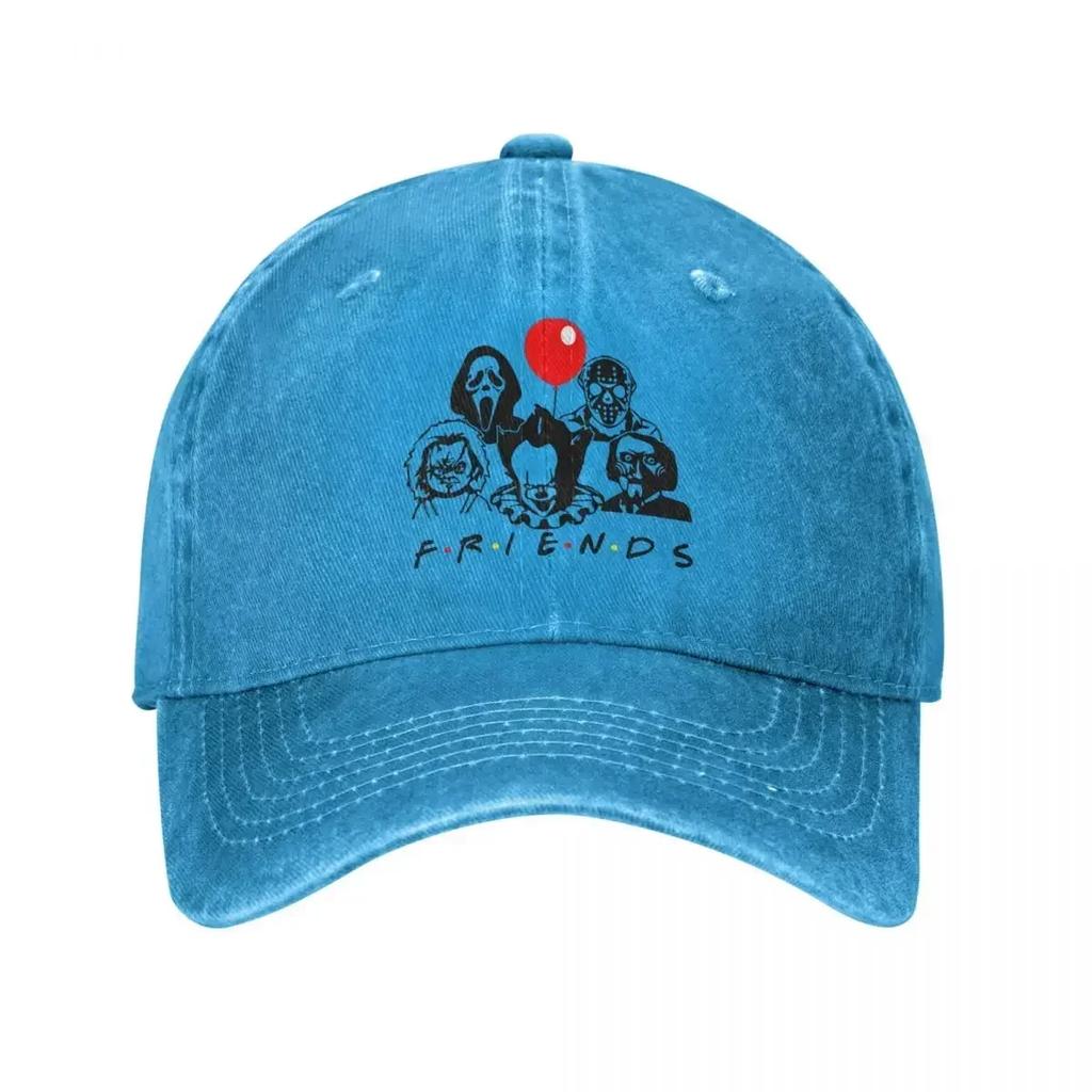 Vintage Horror Friends Baseball Cap Unisex Style Distressed Denim Headwear Horror Characters Outdoor Running Golf Hats Cap