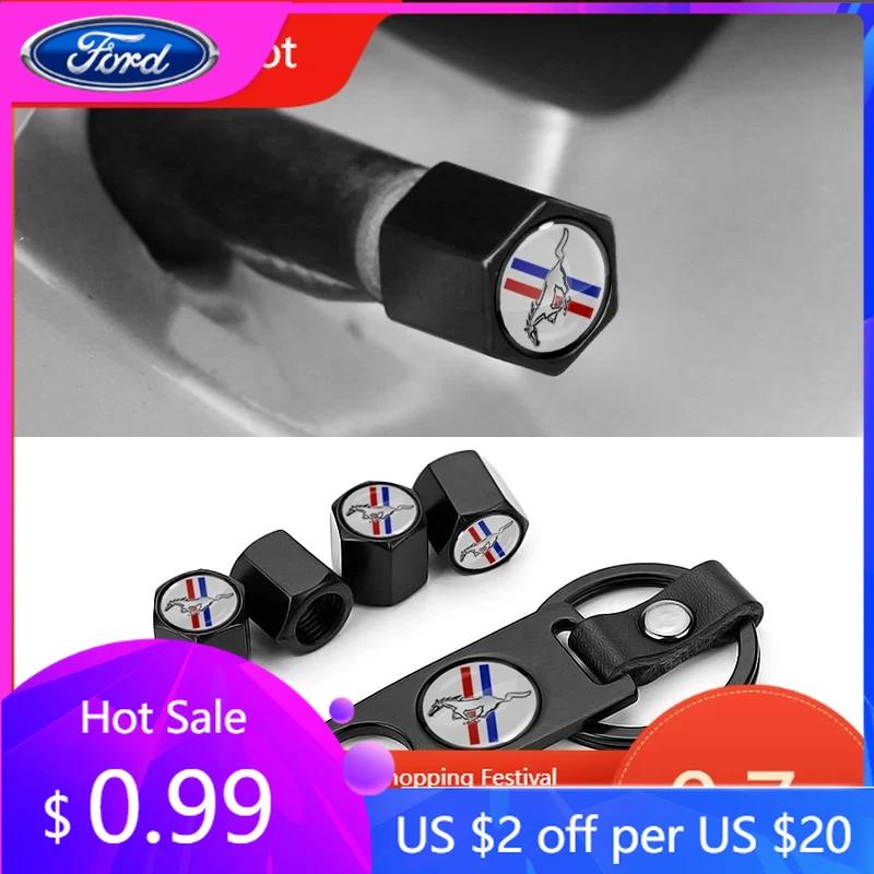Car Sticker Hot For Ford Car Wheel Tire Valve Caps Cover Wrench KeyChain For Ford Mustang spoiler Shelby GT 350 500 Cobra e Focu