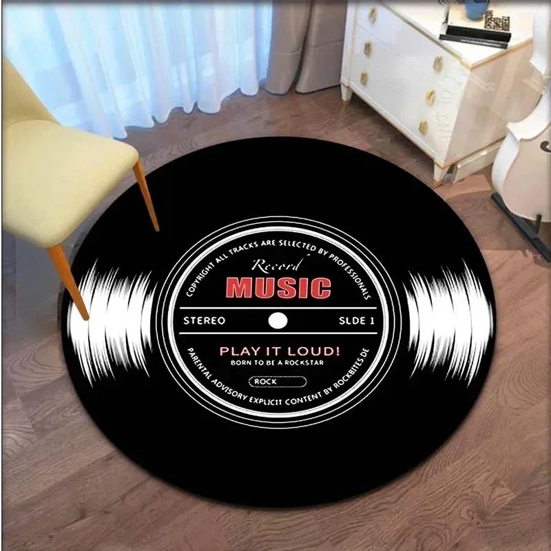 Круглый ковер с узором в виде CD с музыкой Ретро напольный коврик Декоративный для гостиной и спальни Противоскользящий коврик для отдыха Модная зональная ковровая дорожка