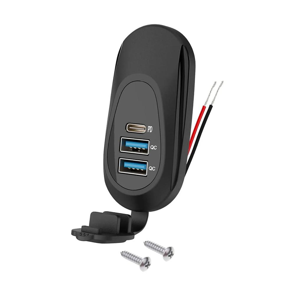 Автомобильное зарядное устройство с 3 портами USB Type-C PD3.0 Dual QC3.0 Панель Настенное крепление Адаптер быстрой зарядки для RV, Морского транспорта, Автобуса 12В-24В