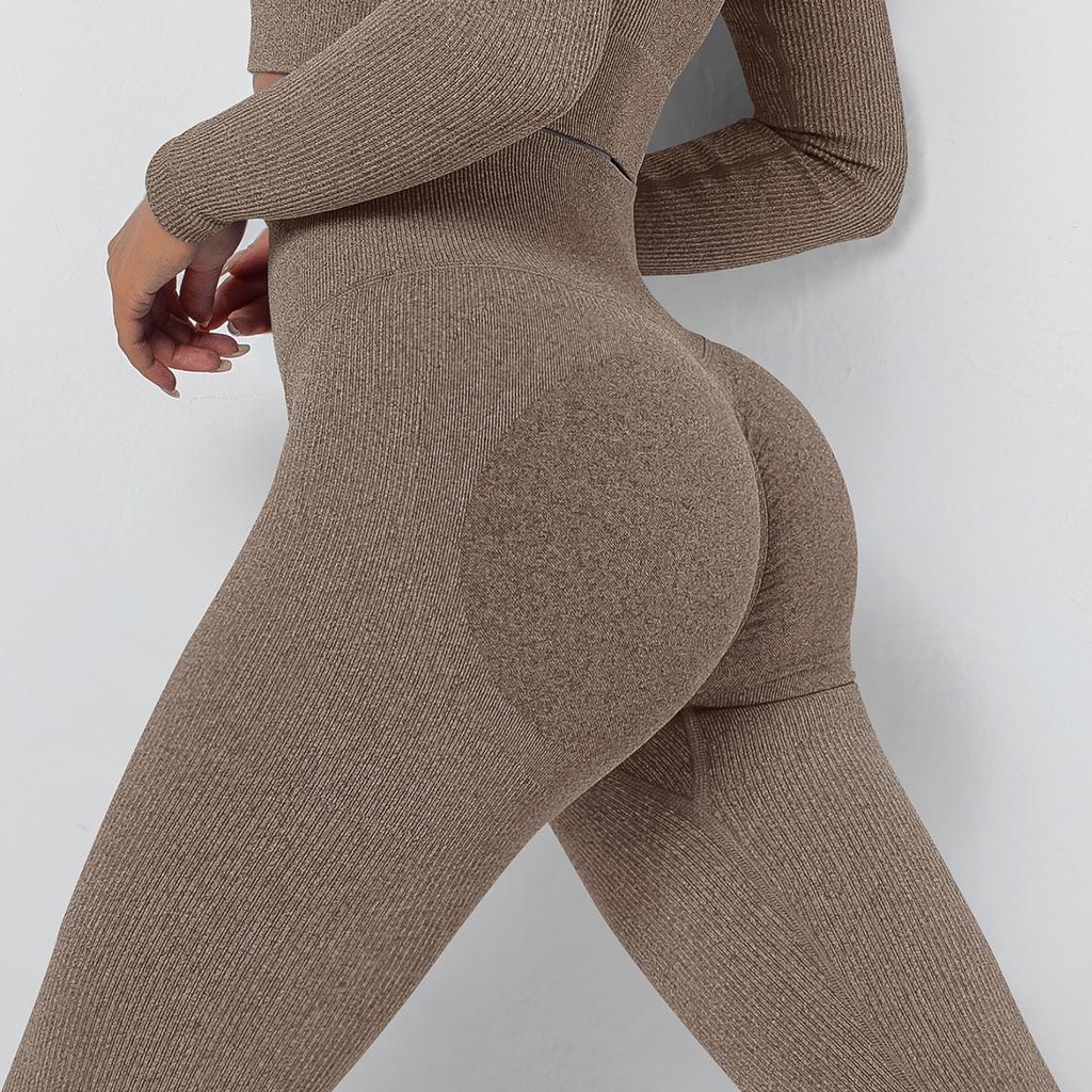 Fashion Casual Comfort Versatile Seamless Knit Threaded Moisture Wicking Yoga Pants Sports Fitness Pants Sexy Peach Butt Tight Bottoms
