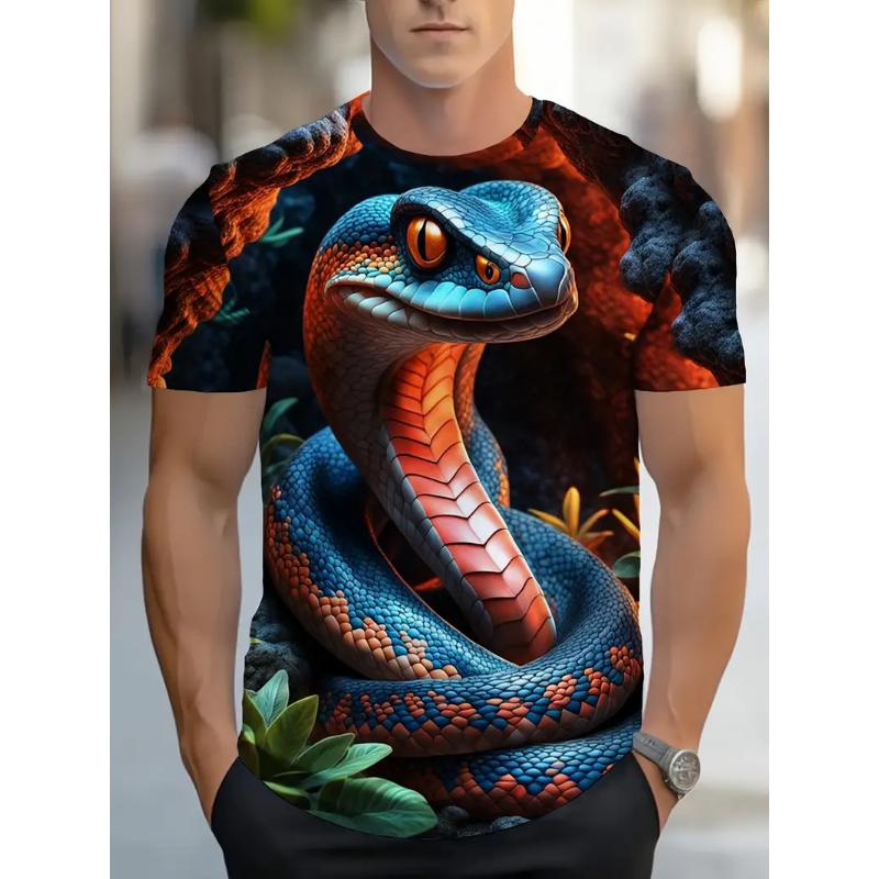 Модная футболка с принтом змеи 3D для мужчин, забавный рисунок животных, свободная футболка 2025 года, летняя одежда в стиле хип-хоп, повседневные топы с круглым вырезом