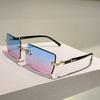 Rimless Luxury Brand Designer Square Sunglasses Women For Men Vintage Punk Colorful Diamond Cutting Sun Glasses Uv400