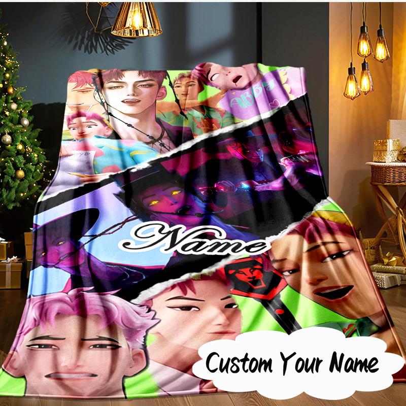 Custom Name Fantasy Night Trio K-Pop Blanket Ideal Bedding Blanket Perfect for Travel, Camping, Living Rooms, Offices, Sofas, Fan Christmas gift
