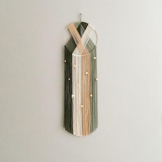 Хлопковый тканый гобелен ручной работы Бохо Деревянные бусины Хлопковая веревка Кисточки Подвесной ловец снов Гостиная Спальня Настенное искусство Подвесное украшение