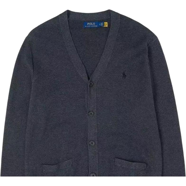 Polo Ralph Lauren Однотонный трикотажный свитер с V-образным вырезом и вышивкой пони, на пуговицах, с длинным рукавом, мужской свитер Черный 710920649-004