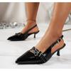 Red Black Pointed Toe Sexy Mid Heels Party Shoes Women Sandals Designer Summer Pumps Slingback Casual Shoes Dress Slippers