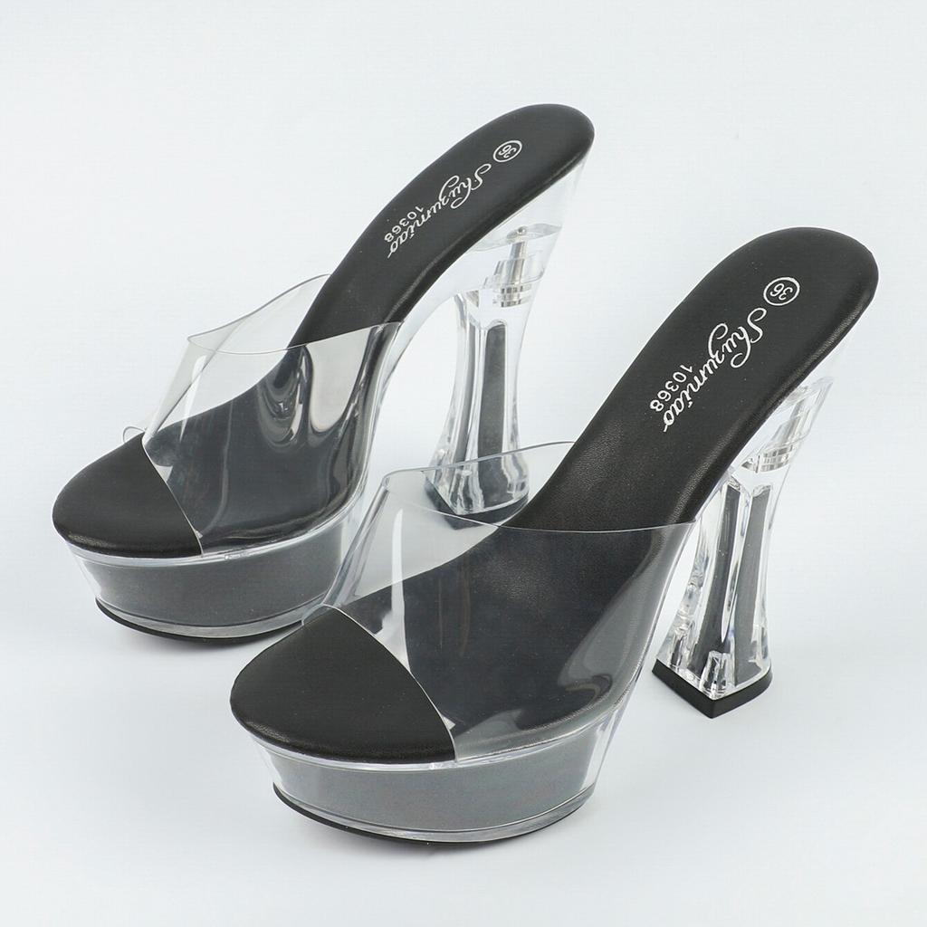Женская обувь, весенние пикантные сандалии на прозрачном каблуке, тапочки, обувь для вечеринок и клубов, каблук 14 см, платформа 4 см, LFD-B3506