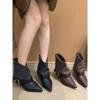 French medium heel short boots women's autumn and winter single boots belt buckle fashion temperament pointed high heels foreign style