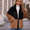 Women's Fuzzy Fleece Jackets Casual Color-Blocked Long Sleeve Lapel Zip Up Sherpa Teddy Coat With Pockets Faux Fur Warm Winter Outwear for Women