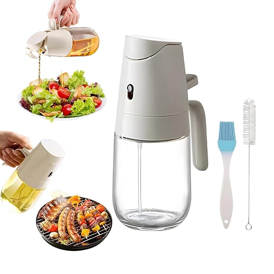 Yhfesh Oil Bottle 300ml, 2-in-1 Dual Function, Cooking Oil Sprayer, Glass, Oil Dispenser, Oil Pot, S