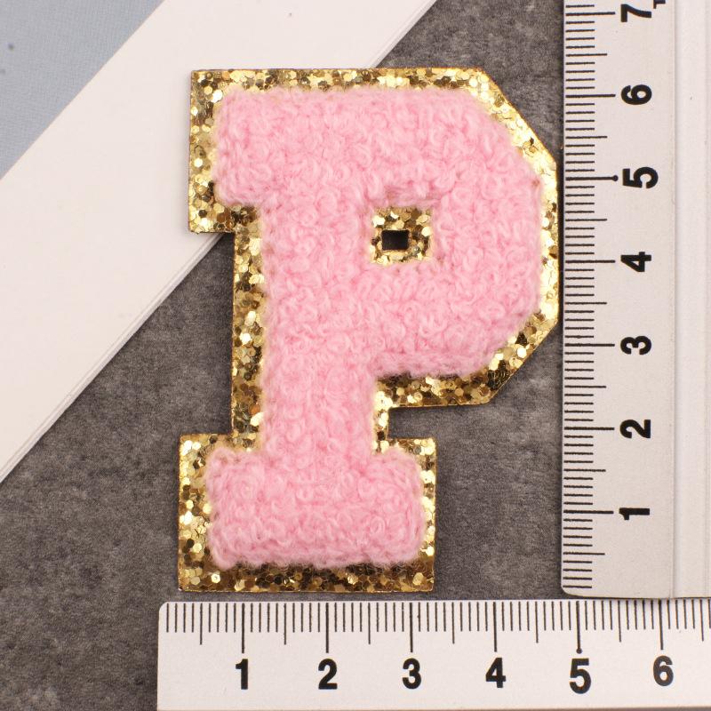 Алфавит, 26 букв, блестки, синель, розовая вышитая аппликация, нашивка для одежды, сумки, куртка, шляпа, декор