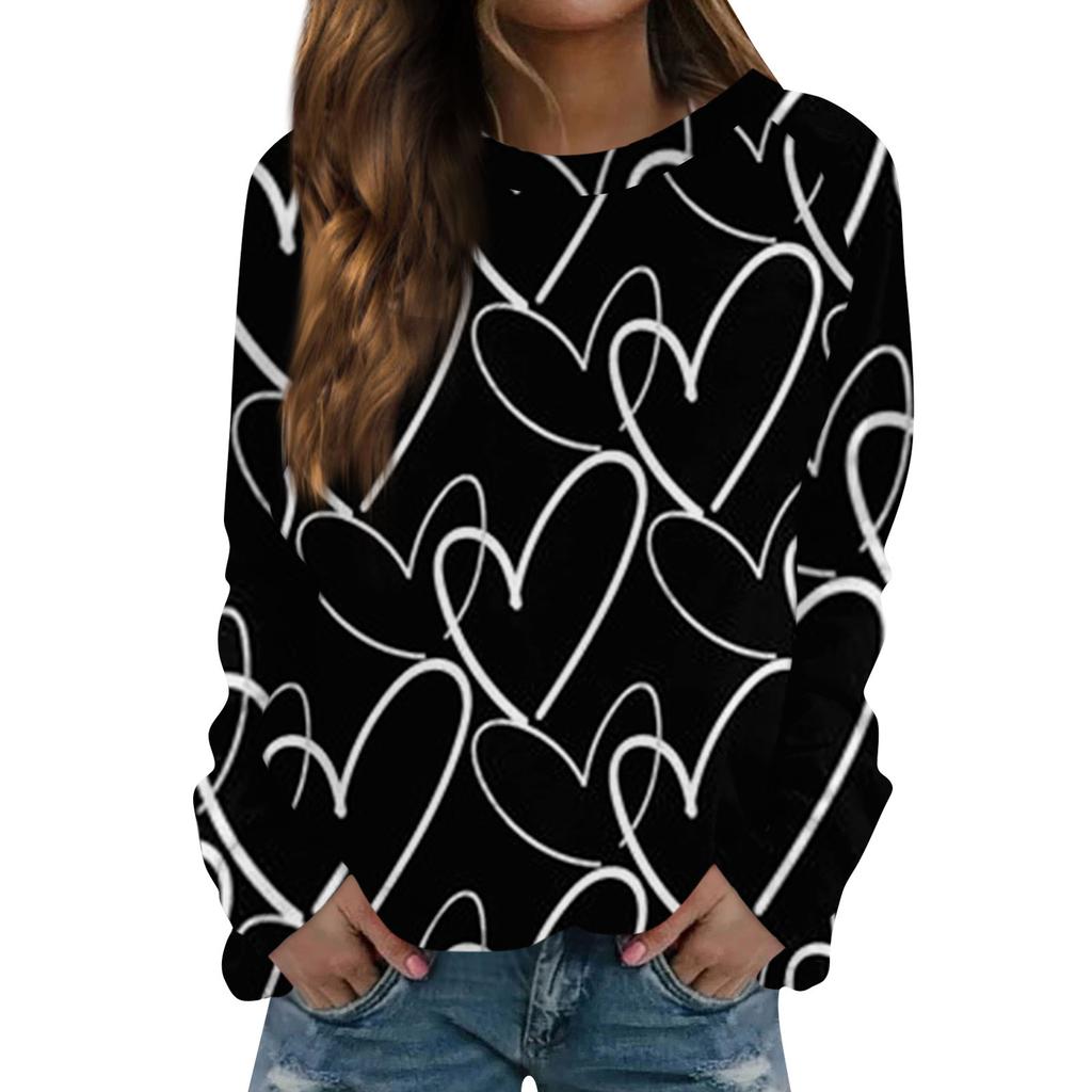 Женская модная повседневная толстовка с длинным рукавом и принтом на День святого Валентина и круглым вырезом