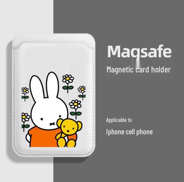 Магнитный кожаный чехол-держатель для карт Miffy для телефонов Apple (Совместимо с MAGSAFE)