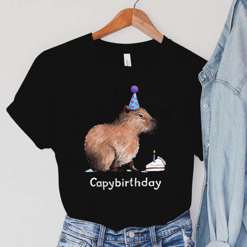 Разноцветные футболки с принтом Capybirthday, женская повседневная модная одежда, лето 2022, свободные удобные топы с короткими рукавами