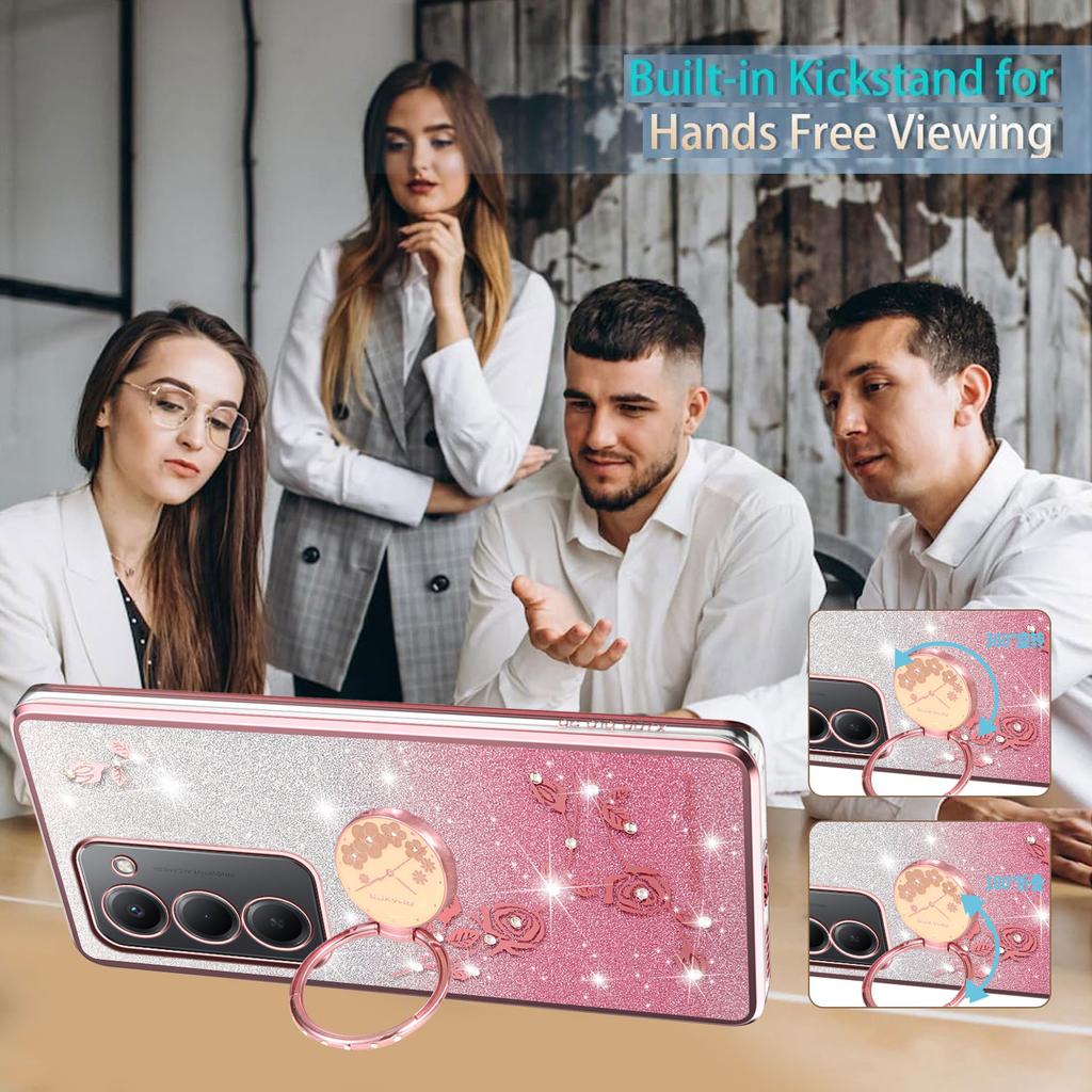 Для Xiaomi Redmi 15 5G (Глобальный) (169 мм) Чехол Кольцо Подставка ТПУ Цветы Чехол для Телефона Градиент Блестки