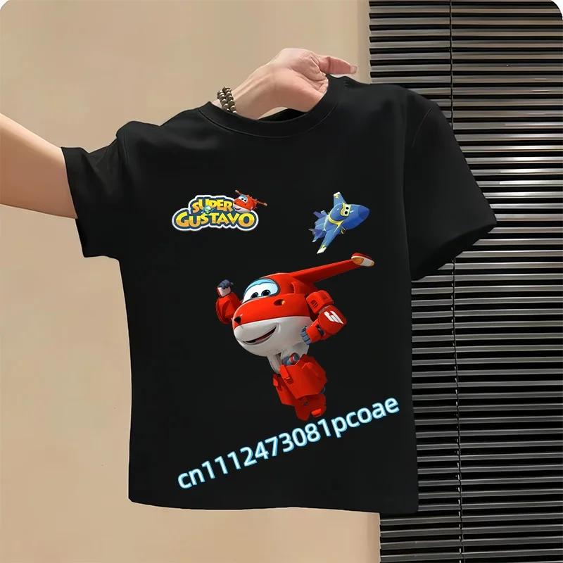 Детская спортивная футболка с коротким рукавом для мальчиков Super Wings 2026, чистое полиэстеровое повседневное топ для девочек с мультяшным принтом, летняя футболка