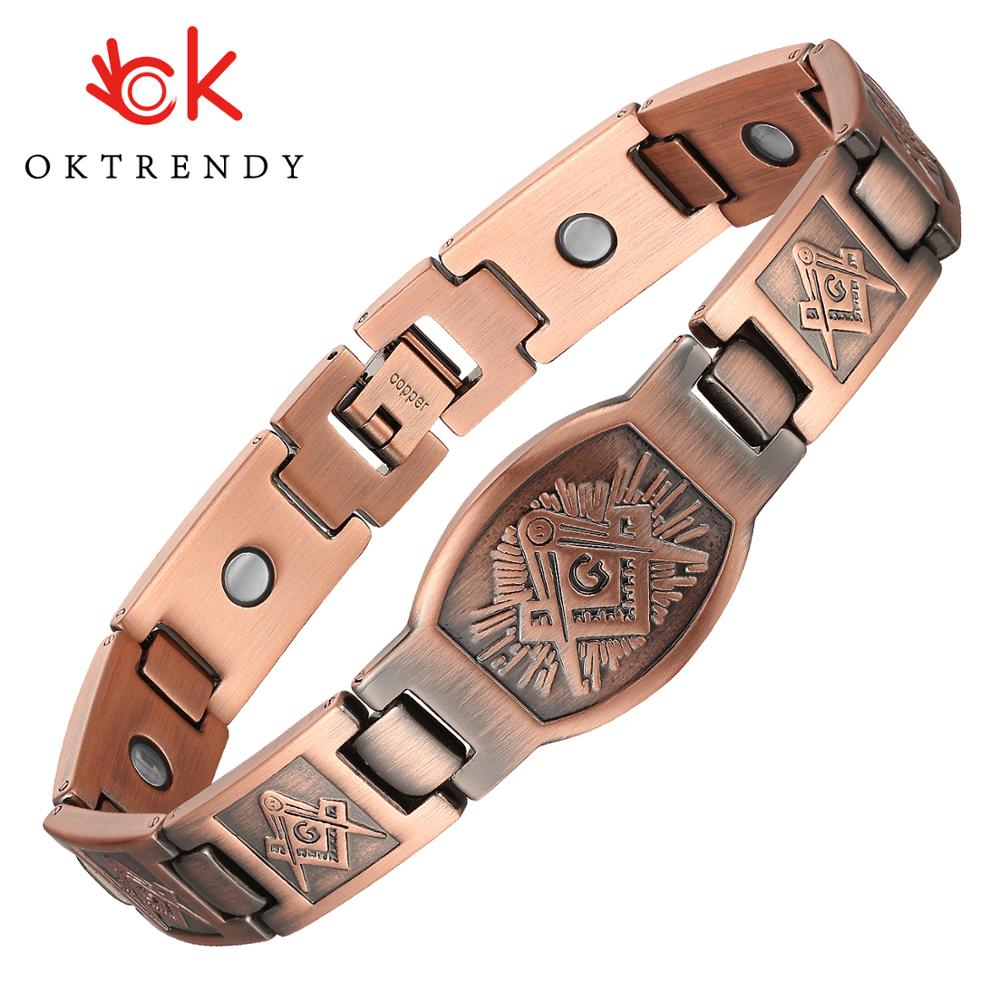 Mens Magnetic Therapy Bracelet Copper Chain Health Energy Bracelets & Bangles for Men Pattern Wristband Jewelry New Style