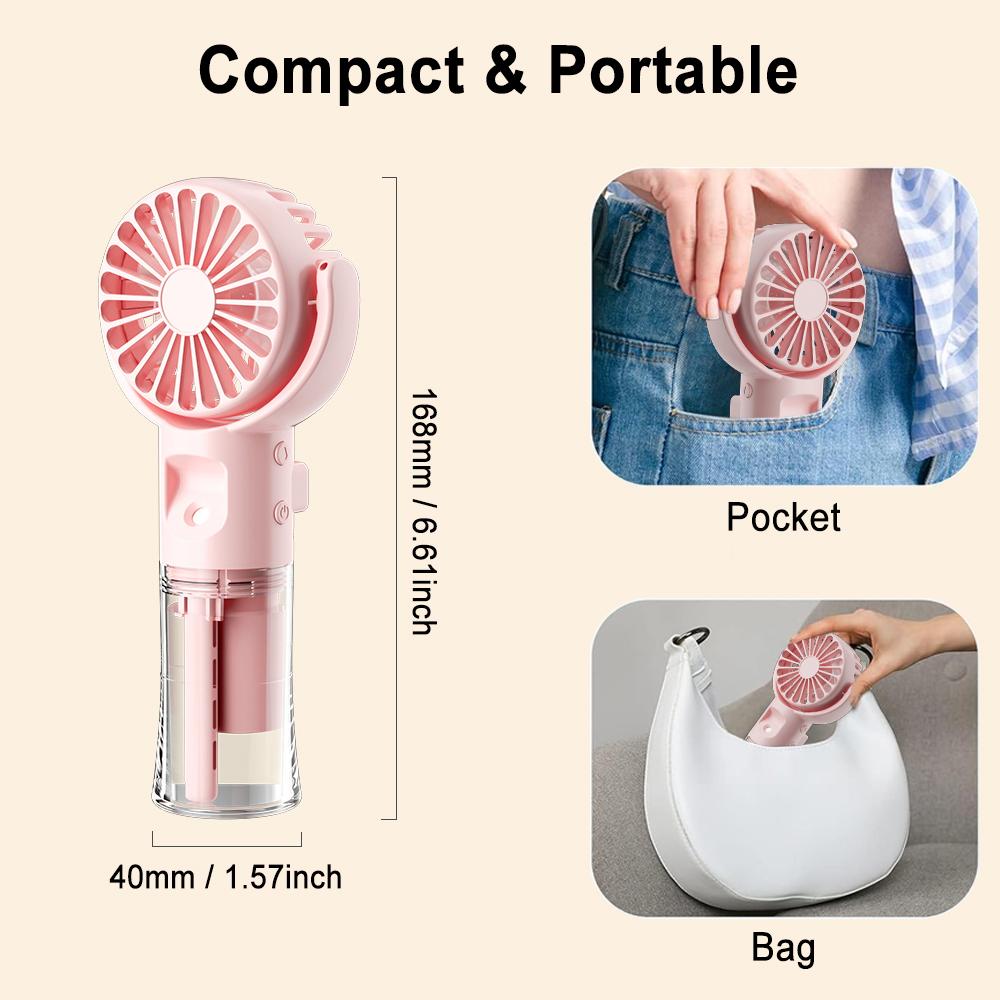 Portable Humidifier Fan Mini Water Mist Fan USB Rechargeable Mini Portable Handheld Fan with Humidifier Small Pocket Hand Fan