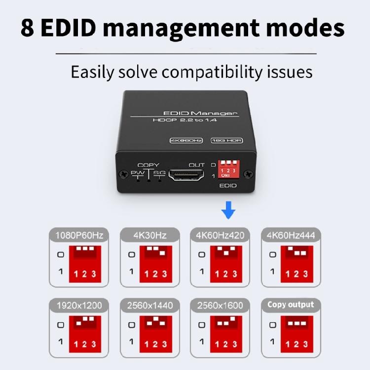 HDTV-совместимый EDID-эмулятор 4K 60 Гц Копировщик Предустановленные данные Опция для оптимального отображения в различных средах