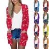 Женская мода, повседневный рождественский принт, кардиган средней длины, куртка, пальто
