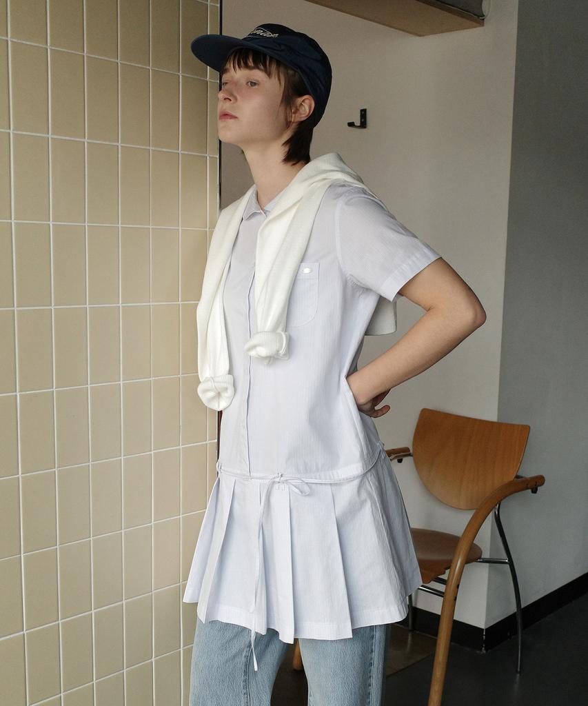 Covernat Woman Pleated Shirt Dress Sky Blue