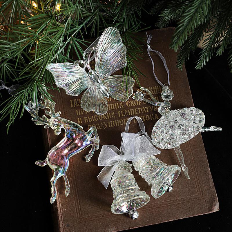 Рождественские украшения Кристальные акриловые подвесные украшения Прозрачные колокольчики Лось Подвески для рождественской елки Навидад 2025 Новый год Домашний декор Подарок