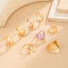 Salircon 8 Pcs/Set Exquisite Luxury Imitation Pearl Open Rings for Women Pink Acrylic Rhinestone Heart Ring Couple Jewelry Gift