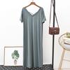 Модальное повседневное платье с v-образным вырезом для женщин, летнее платье с открытой спиной и завязками с короткими рукавами, однотонное свободное дышащее легкое удобное длинное платье плюс