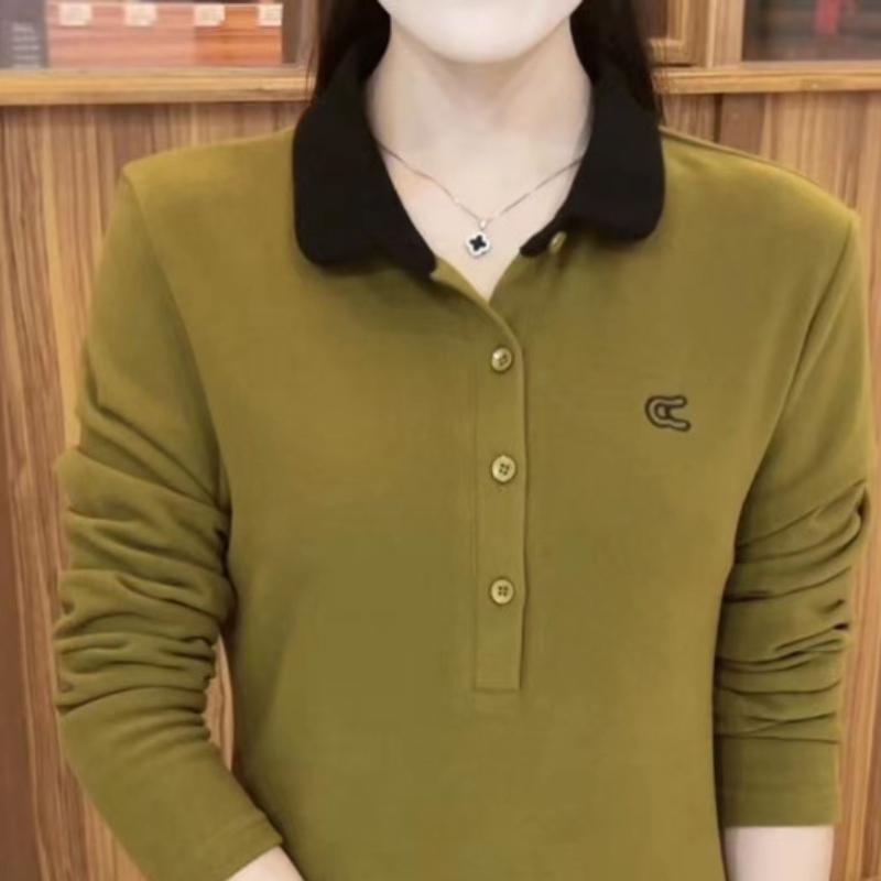 Свитшот с лацканами, модный однотонный новый топ поло с длинными рукавами, рубашка для мам среднего возраста на весну и осень, облегающая и замедляющая старение