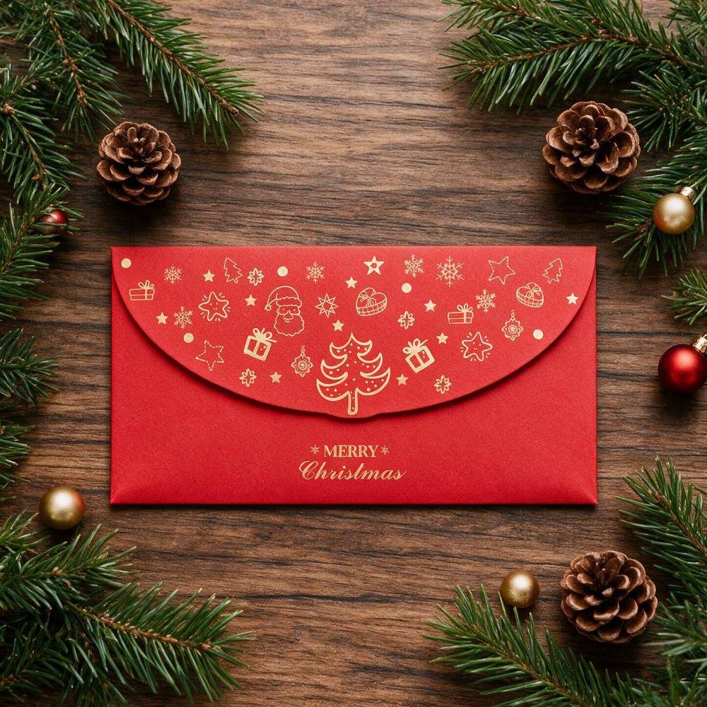 6PCS Rectangular Xmas Currency Envelopes Hot-stamped Christmas Gift Envelope Party