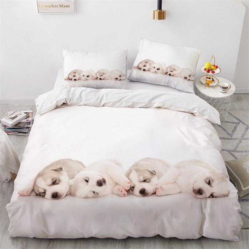 Cute Dogs Duvet Cover Pet Dog Funny Animal Bedding Collection 3D Print Puppy Comforter Cover Pillowcases Full King For Kids Teens Decor