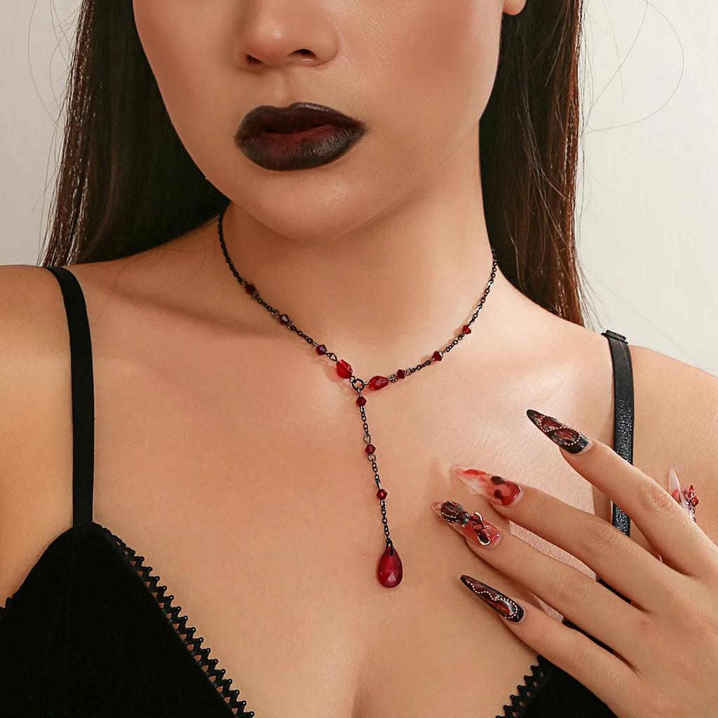 Blood Drops Stainless Steel Necklaces Neck Jewelry Simulation Necklace Women Aesthetic Metal Woman Trend 2024 Tassel Women's the
