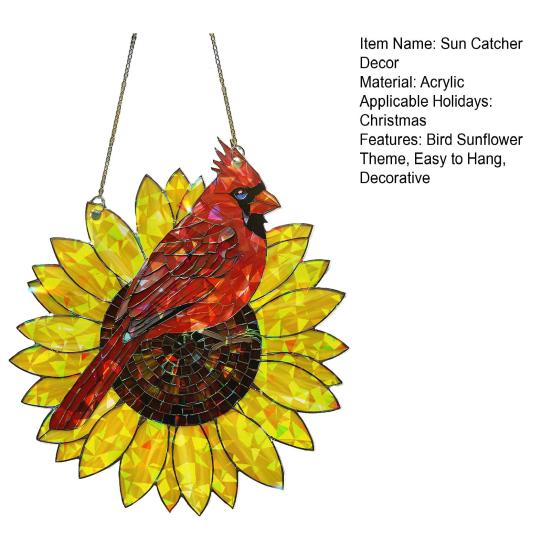Red Bird Sunflower Acrylic Decoration Indoor Outdoor Garden Yard Window Wall Hanging