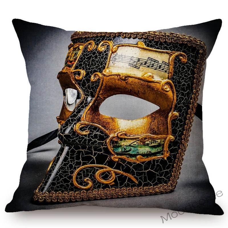 Venice Masquerade Mask Fashion Venetian Masks Art Sofa Pillowcase Linen Beauty Store Girl Room Decoration Pillow Cushion Cover