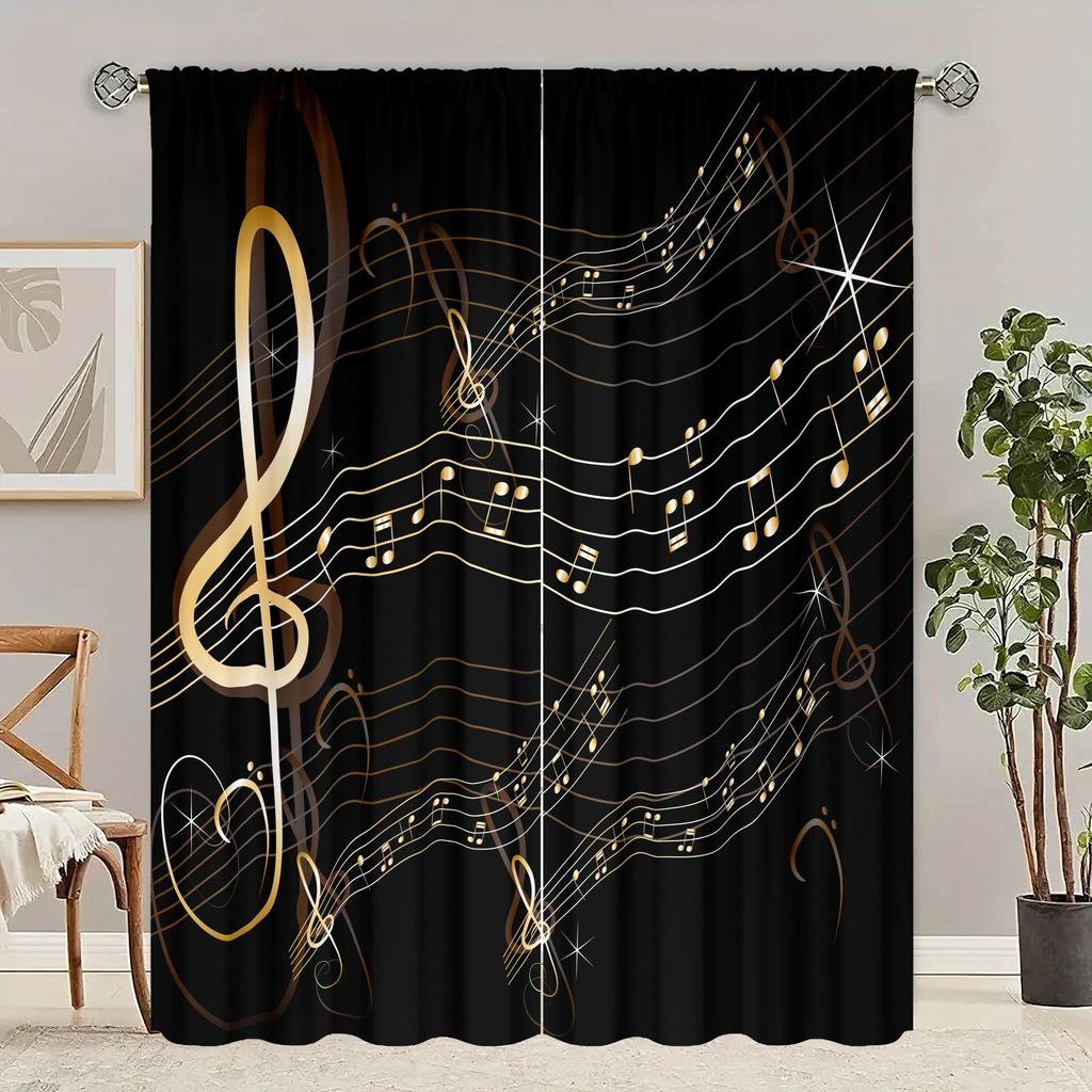 2 Pieces - Sheet Music - Printed Curtain - Polyester Material - for Bedroom Living Room Study Anti-privacy Curtain