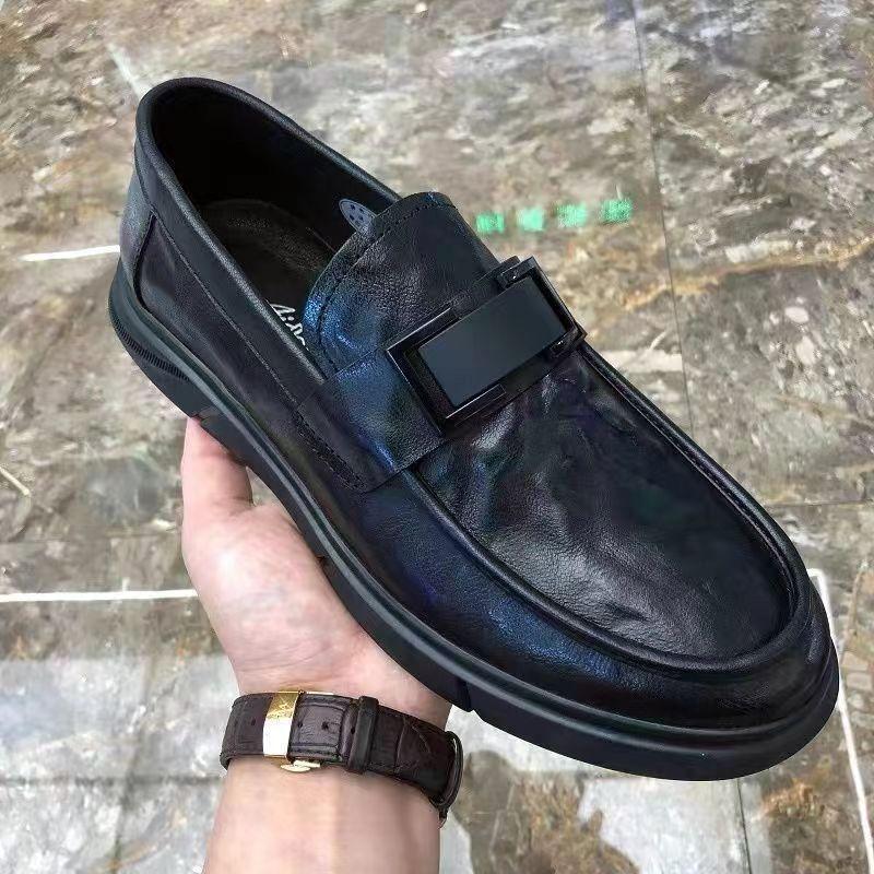 Men's shoes spring and summer new versatile comfortable casual lightweight fashion platform leather shoes Doudou shoes fashion leather shoes