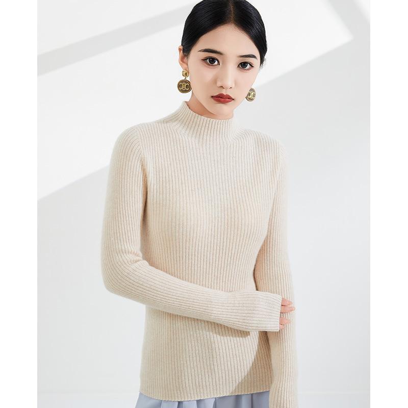 Женская трикотажная нижняя рубашка с полувысоким воротником и топом с длинными рукавами на осень и зиму. Новый женский пуловер-свитер можно носить снаружи