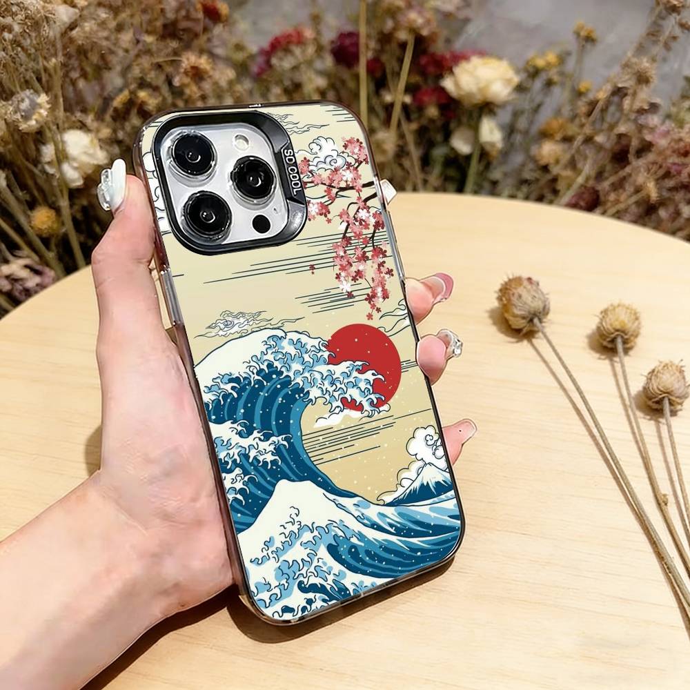 The Great Wave Off Kanagawa Phone Case For iPhone 17,16,15,14,13,12,11 Plus,Pro Max,XS,Colorful Silver Phone case Funda Cover