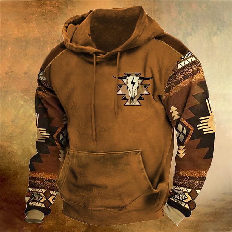 Мужская толстовка с капюшоном Western Cowboy Hooded Sweatshirt North America Demon Wendigo Printed Oversize Harajuku Clothes Vintage Streetwear